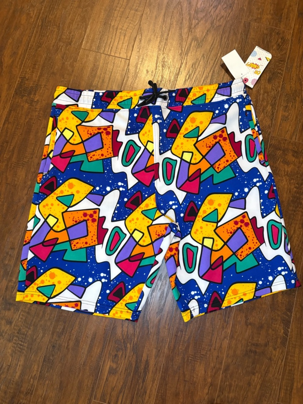 NWT Men’s XL Abstract 90’s Graphic Shorts with Drawstring Stretchy Waistband.
